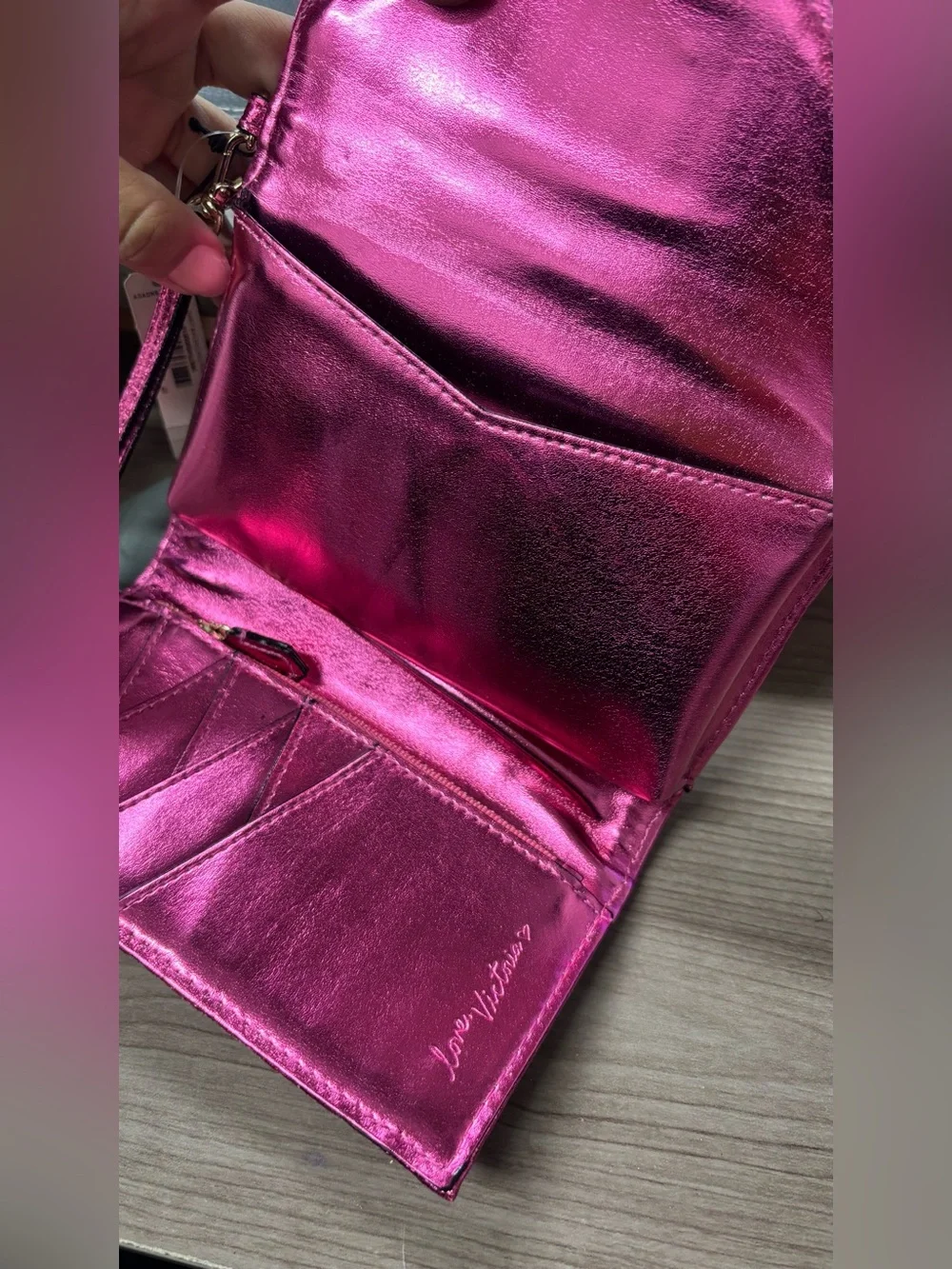Victoria's Secret Metallic Fuchsia Quilted Wristlet
